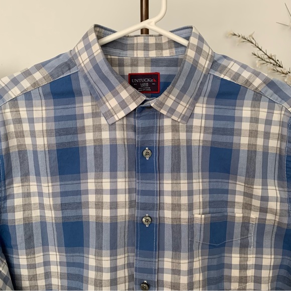UNTUCKit Men's Blue/Grey/White Plaid Button-Down Shirt, Size Large - Picture 5 of 14